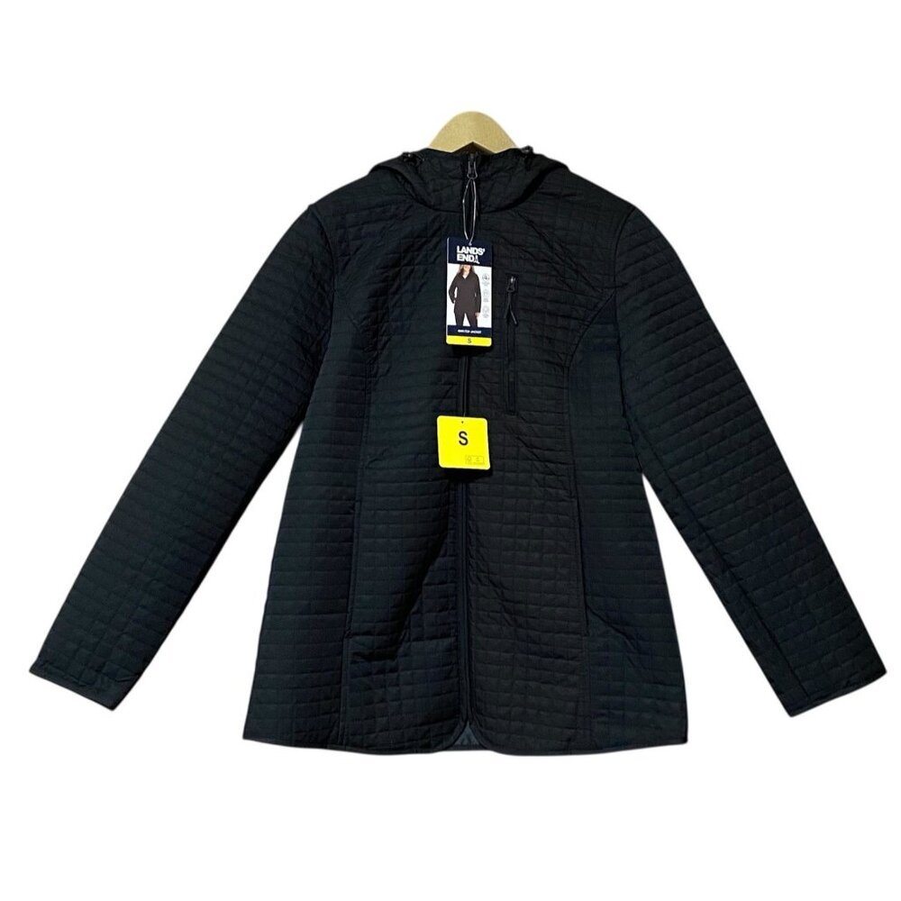 Lands' End Women's S Black Lightweight Quilted Hooded Insulated Jacket NWT